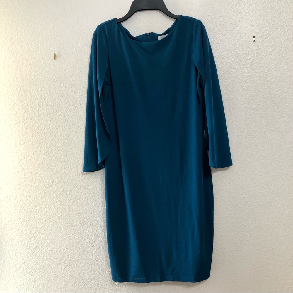 Calvin Klein Teal Sheath Open Sleeve Stretch Cocktail dress
